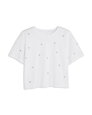 Katiejnyc Girls' Fearless Cropped Cotton Tee - Big Kid In White/lilac Stars