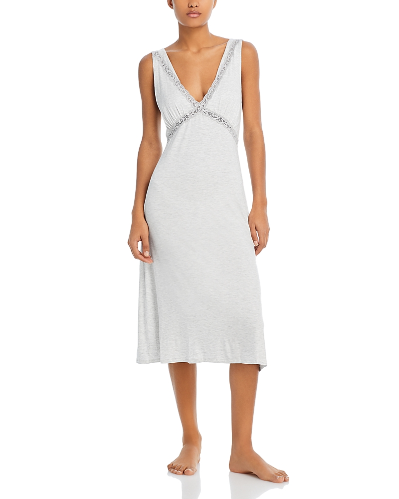 Natori Feathers Essentials Lace-trim Jersey Nightgown In Ht Pebblestone