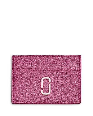 Marc Jacobs The Galactic Glitter J Marc Card Case In Lipstick Pink/nickel