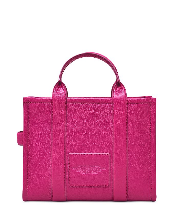Shop Marc Jacobs The Leather Medium Tote Bag In Lipstick Pink/gold