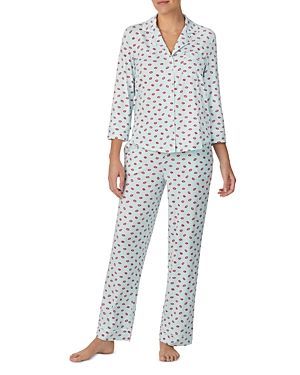 Shop Kate Spade New York Printed Long Three Quarter Sleeve Pajama Set In Blue Port