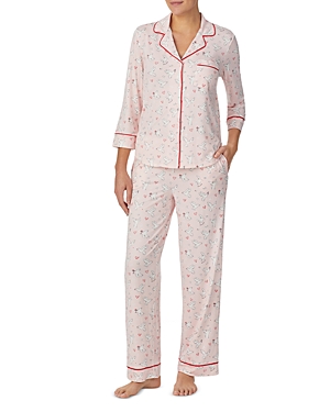 Shop Kate Spade New York Printed Long Three Quarter Sleeve Pajama Set In Pink Port