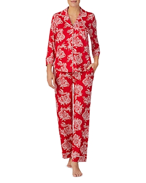 Kate Spade New York Printed Long Three Quarter Sleeve Pajama Set In Red Cream