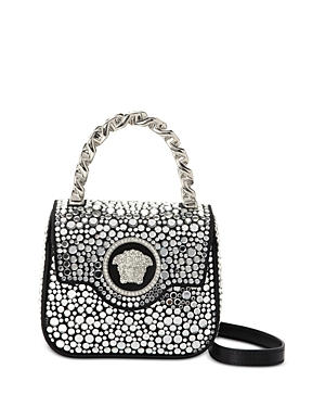 Shop Versace Crystal La Medusa Mini Bag In Black Crystal/silver