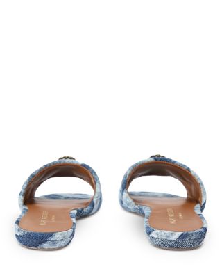 Women&#39;s Kensington Square Toe Crystal Eagle Head Blue Slide Sandals