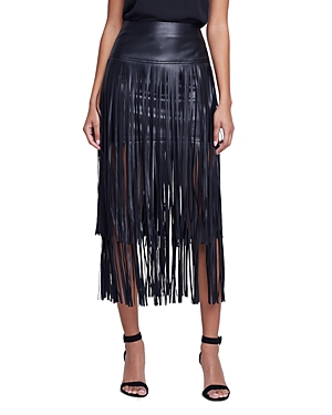 Shop L Agence L'agence Karolina Tiered Fringe Midi Skirt In Black