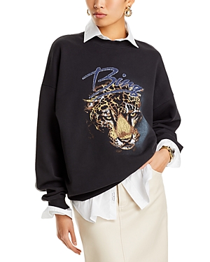 Shop Anine Bing Harvey Leopard Graphic Sweatshirt In Vintage Black