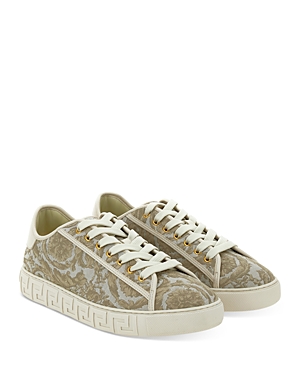 Shop Versace Men's Lace Up Low Top Sneakers In Beige/off White