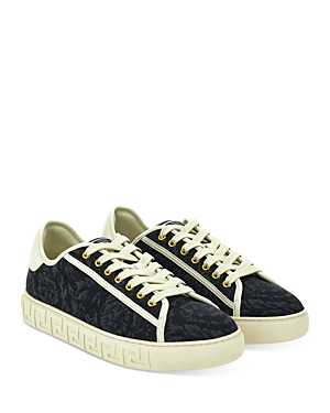 Versace Men's Lace Up Low Top Sneakers In Black/off White