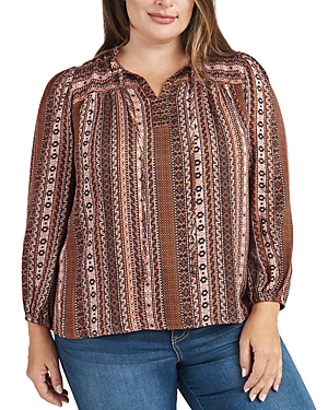 Daniel Rainn Plus Size Printed Peasant Top In Rust