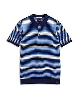 Shop Scotch & Soda Structured Striped Knitted Polo In Blue