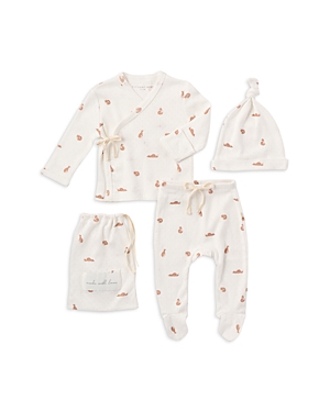 Elegant Baby Kids' Unisex Fox Print Wrap Top, Footed Pants & Hat Gift Set - Baby In White
