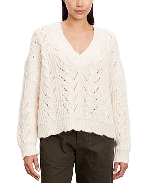 VELVET BY GRAHAM & SPENCER VELVET BY GRAHAM & SPENCER CABLE KNIT V NECK SWEATER
