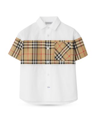 Burberry - Boys' Check Panel Cotton Blend Shirt - Little Kid, Big Kid