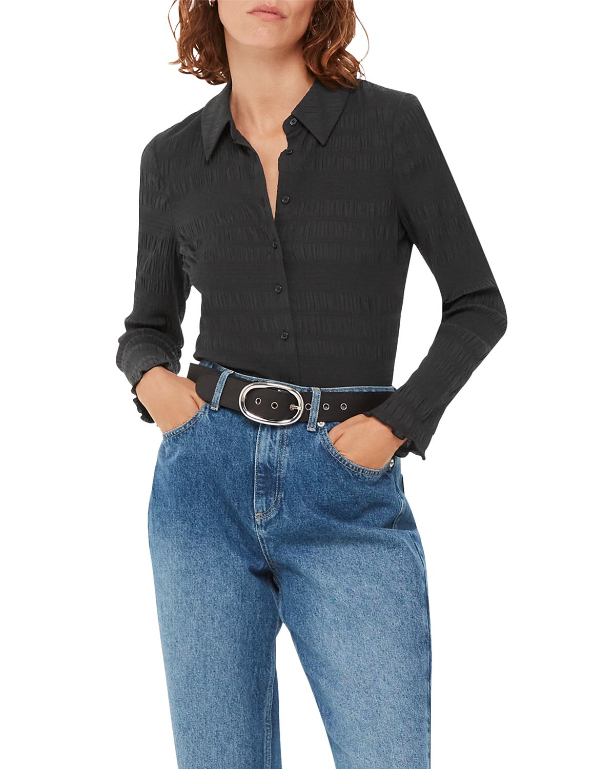 Whistles Plisse Button Front Shirt
