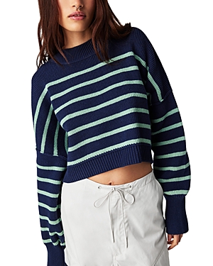 Shop Free People Stripe Easy Street Crop Sweater In Navy Combo