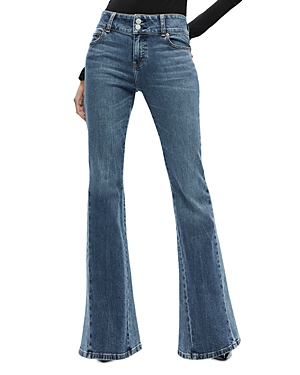 Alice And Olivia Stacy Godets Low Rise Flare Leg Jeans In True Blues Dark