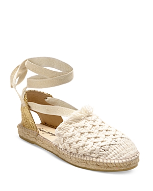Free People Vida Ivory Woven Lurex Lace-up Espadrilles Flatforms In Ivory