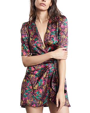 The Kooples Feather Print Mini Wrap Dress In Multicolor