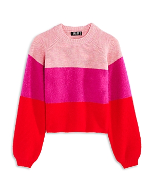 Aqua Girls' Tri Color Crewneck Sweater, Little Kid, Big Kid - 100% Exclusive In Pink