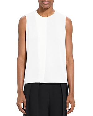 Shop Theory Flap Straight Silk Sleeveless Blouse In Ivory