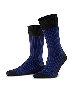 Falke Mercerized Cotton & Nylon Two Tone Stripe Jacquard Dress Socks In Black