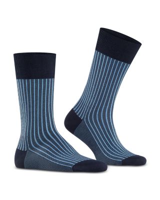 Mercerized Cotton & Nylon Two Tone Stripe Jacquard Dress Socks