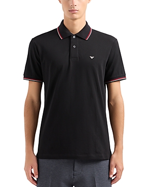 Emporio Armani Tipped Stretch Short Sleeve Polo Shirt In Black