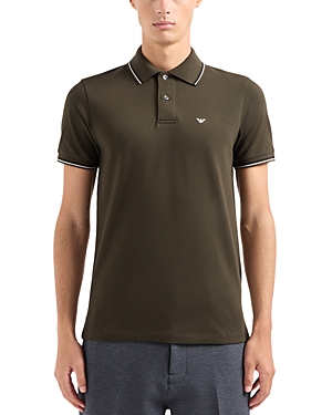 Emporio Armani Tipped Stretch Short Sleeve Polo Shirt In Brown