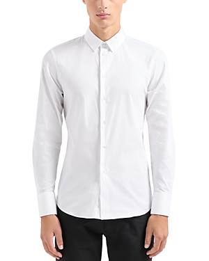 Shop Emporio Armani Slim Fit Long Sleeve Stretch Button Front Shirt In White