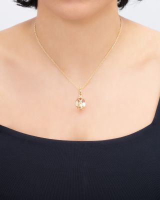 18K Yellow Gold Prisma Crystal Quartz 14mm Pendant Classic Chain Necklace, 16-18"