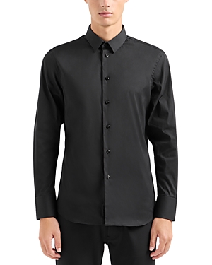 Emporio Armani Slim Fit Long Sleeve Stretch Button Front Shirt In Black
