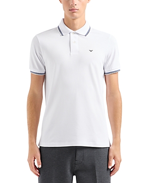 Shop Emporio Armani Tipped Stretch Short Sleeve Polo Shirt In White