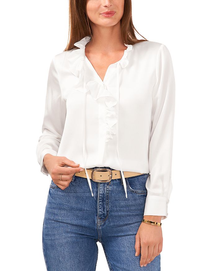 Vince camuto long shop sleeve ruffle lurex top