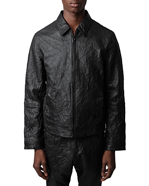 Shop Zadig & Voltaire Lasso Zipped Crinkle Leather Jacket In Noir