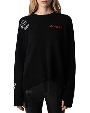 Shop Zadig & Voltaire Markus Cat Cashmere Sweater In Noir
