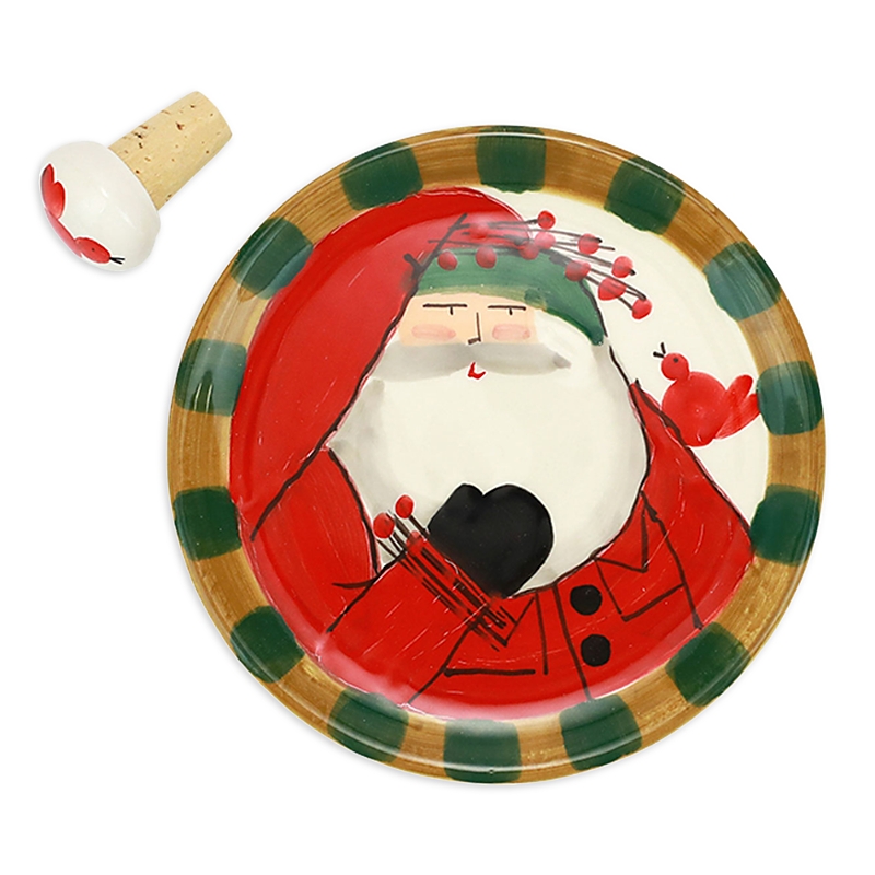 Vietri Old St. Nick Canapé Plate & Cork Stopper Set In Multi