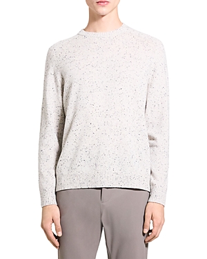 Theory Dinin Long Sleeve Crewneck Flecked Knit Sweater In White Multi
