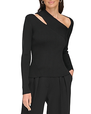 Shop Dkny Ribbed Cutout Sweater In Black