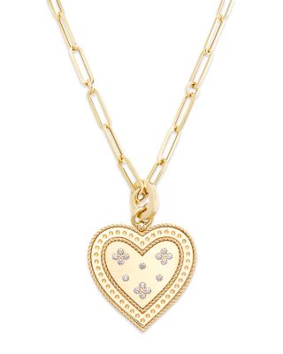 18K Yellow Gold Venetian Princess Diamond Heart Lariat Necklace, 19"