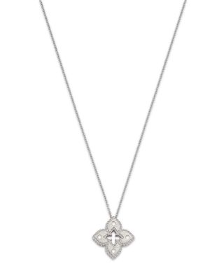 18K White Gold Venetian Princess Diamond Pendant Necklace, 18"