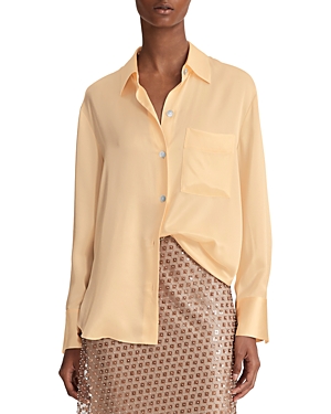 Vince Long-sleeve Silk Chest Pocket Blouse In Pale Ochre