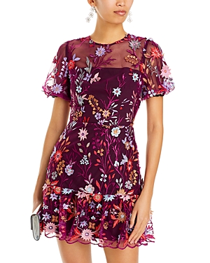 Milly Yasmin Tropic Embroidered Mini Dress In Multi
