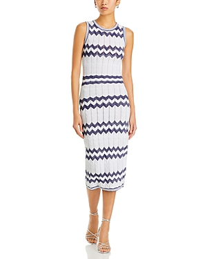 Milly Oversize Zigzag Knit Midi Dress In Navy/ecru