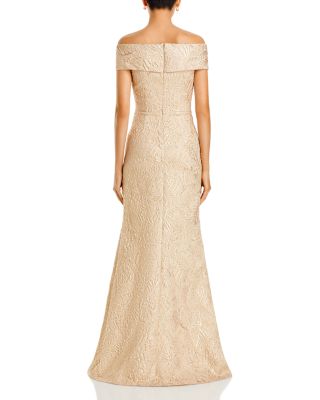 Metallic Jacquard Off-the-Shoulder Gown