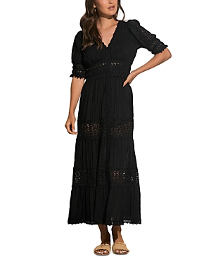 Elan Crochet Lace Trim Maxi Dress In Black