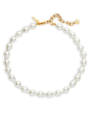 Shop Lele Sadoughi Imitation Baroque Pearl Collar Necklace In 14k Gold Plated, 16-19 In White