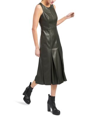 En Saison Faux Leather Pleated Midi Dress