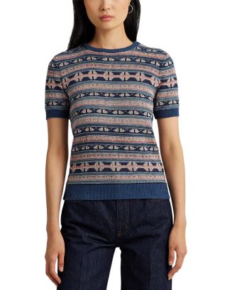 Ralph Lauren Geo Stripe Short Sleeve Sweater Women - Bloomingdale's