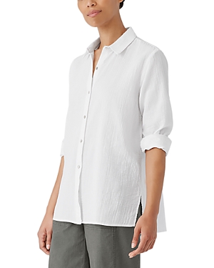 Eileen Fisher Classic Collar Cotton Easy Shirt In White
